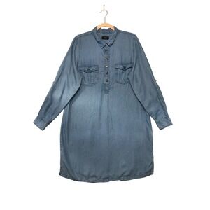 Yessica‎ Blue Lyocell Chambray Shift Dress Women Size 44 Long Sleeve